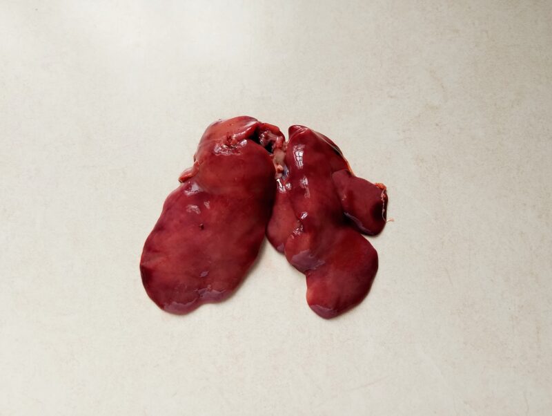 Raw chicken liver on the counter
