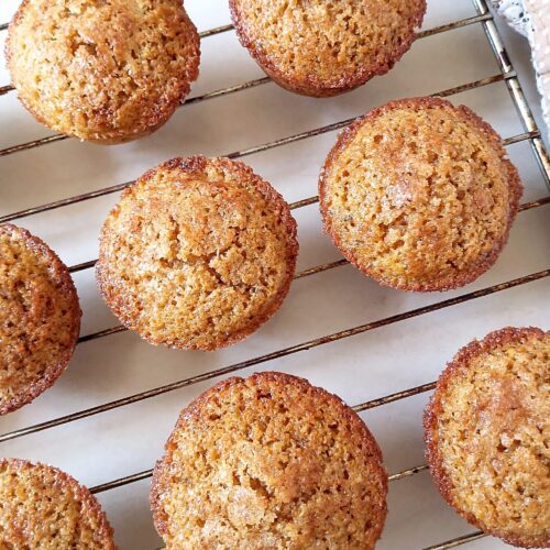 Sourdough pumpkin muffins cooling on rack