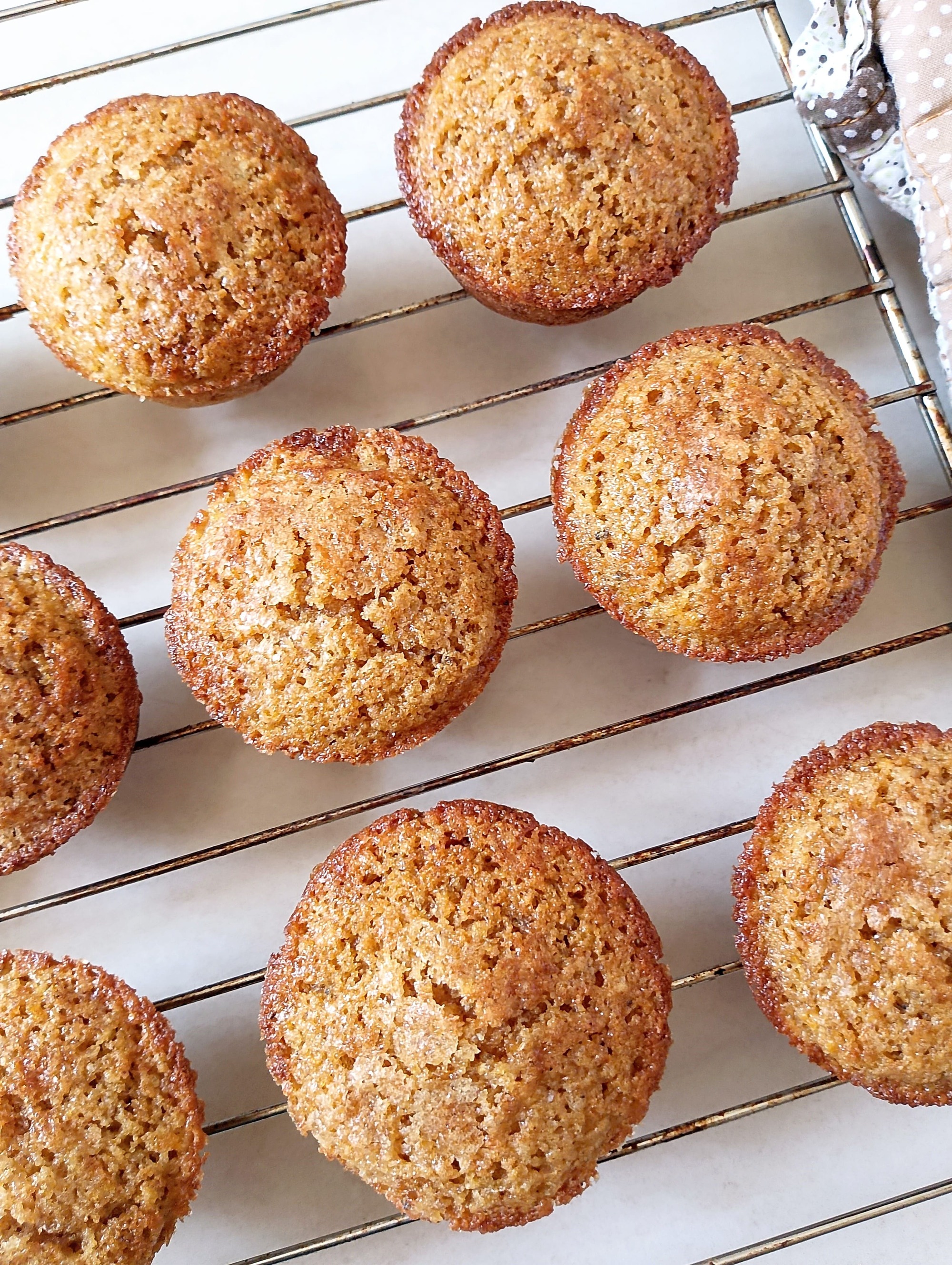 Sourdough pumpkin muffins cooling on rack