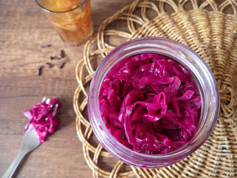 Red cabbage sauerkraut in jar