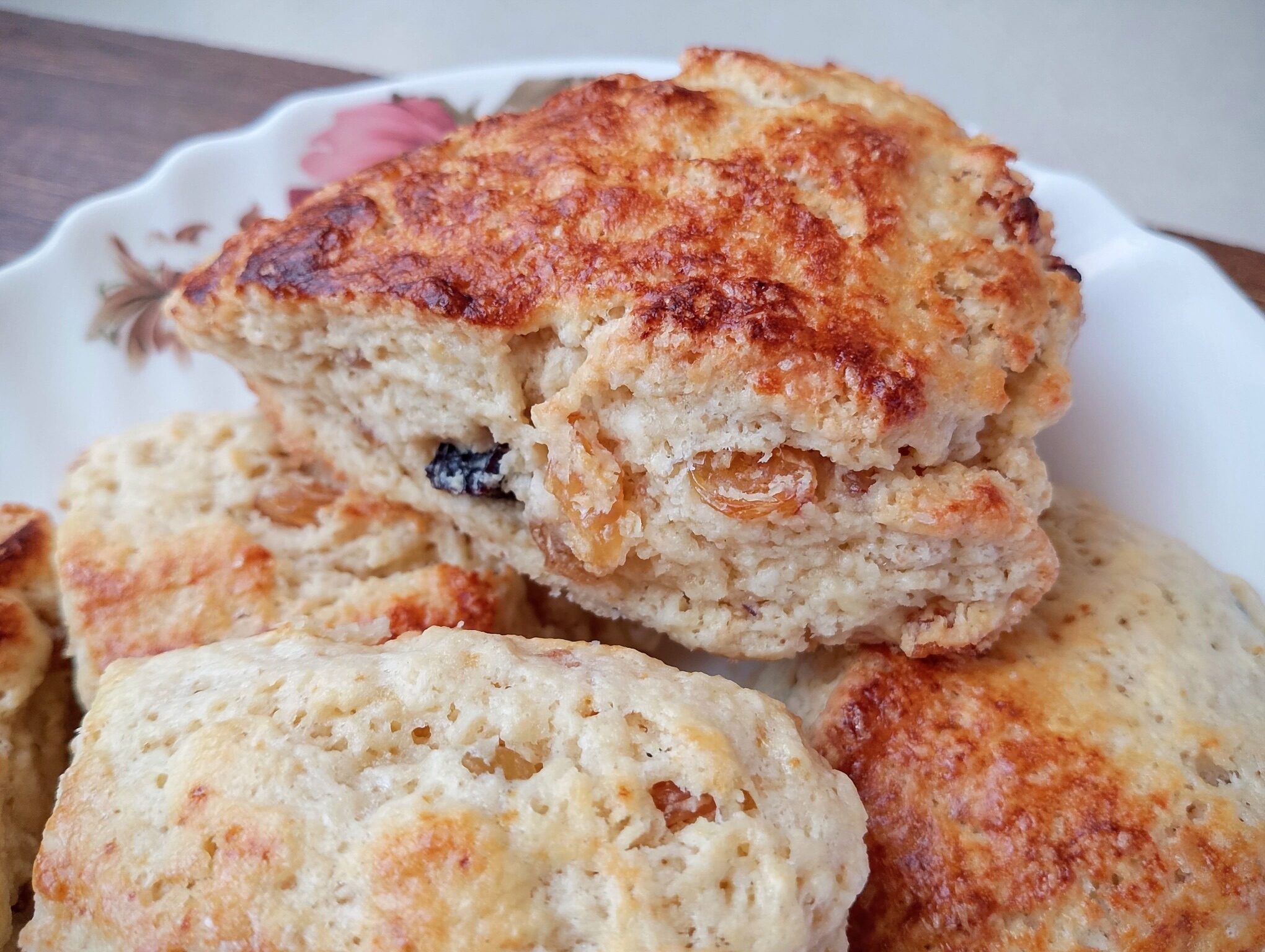 Sourdough discard scones stacked on serving plate