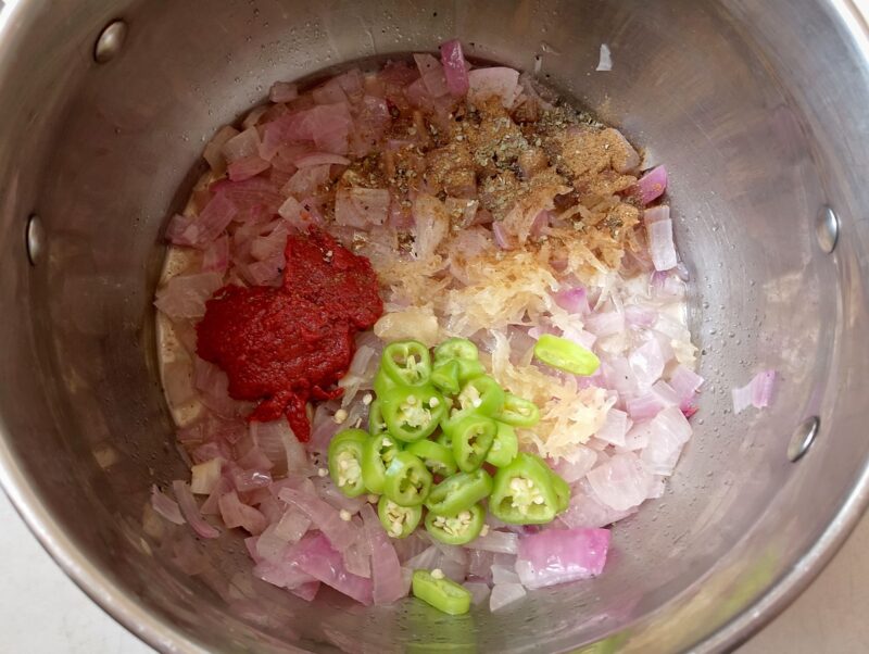 Blooming spices for Mexican tripe soup