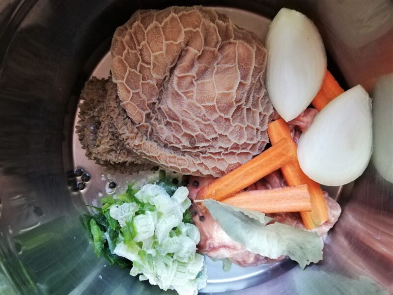 Tripe and aromatics in pot