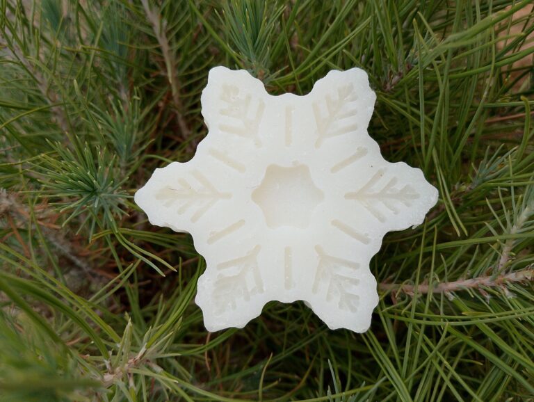 Cold process coconut oil soap on background of pine branches