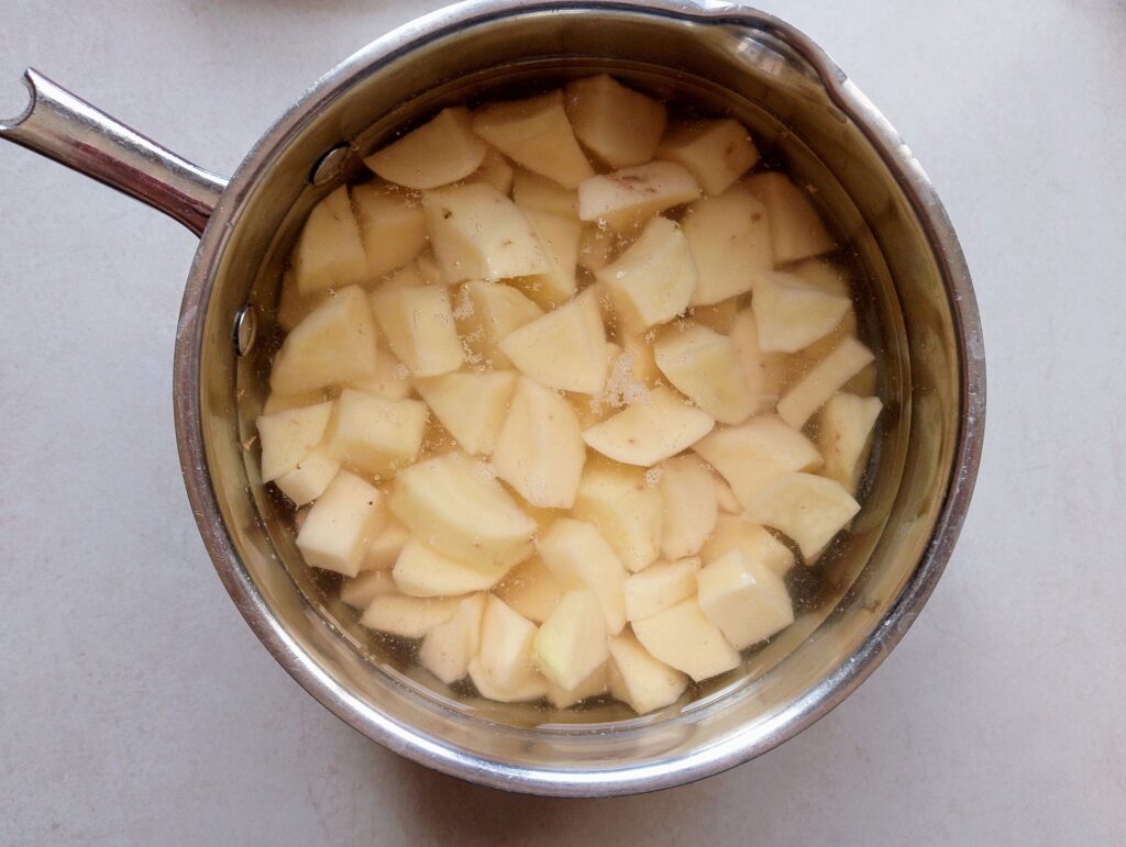 Boiling potatoes for the cottage pie topping