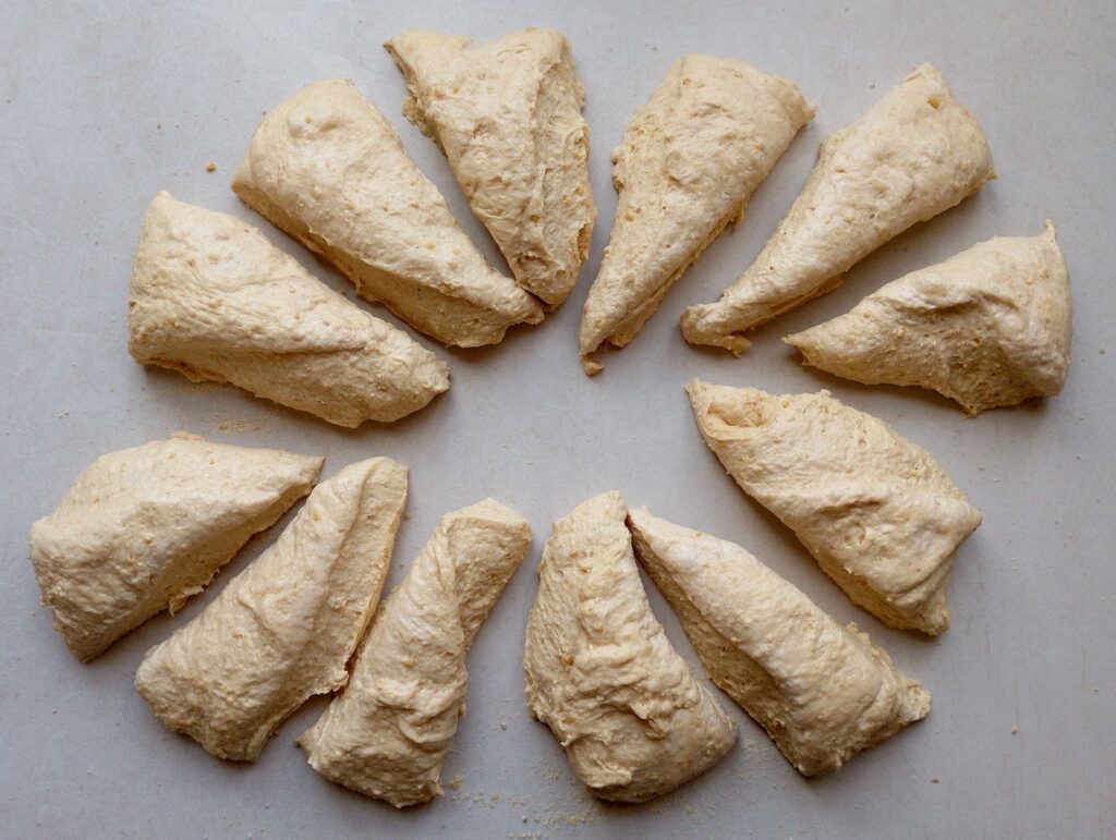 Dividing the dough into 12 even pieces