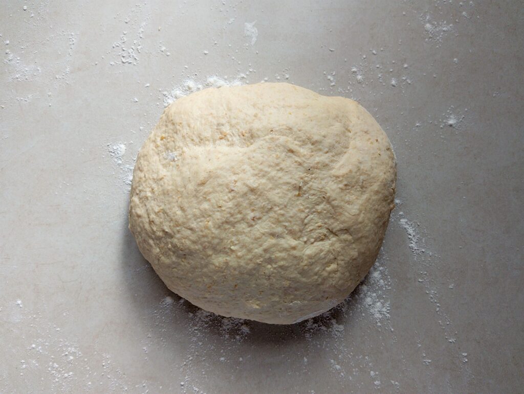 Ball of sourdough pita dough ready for bulk ferment