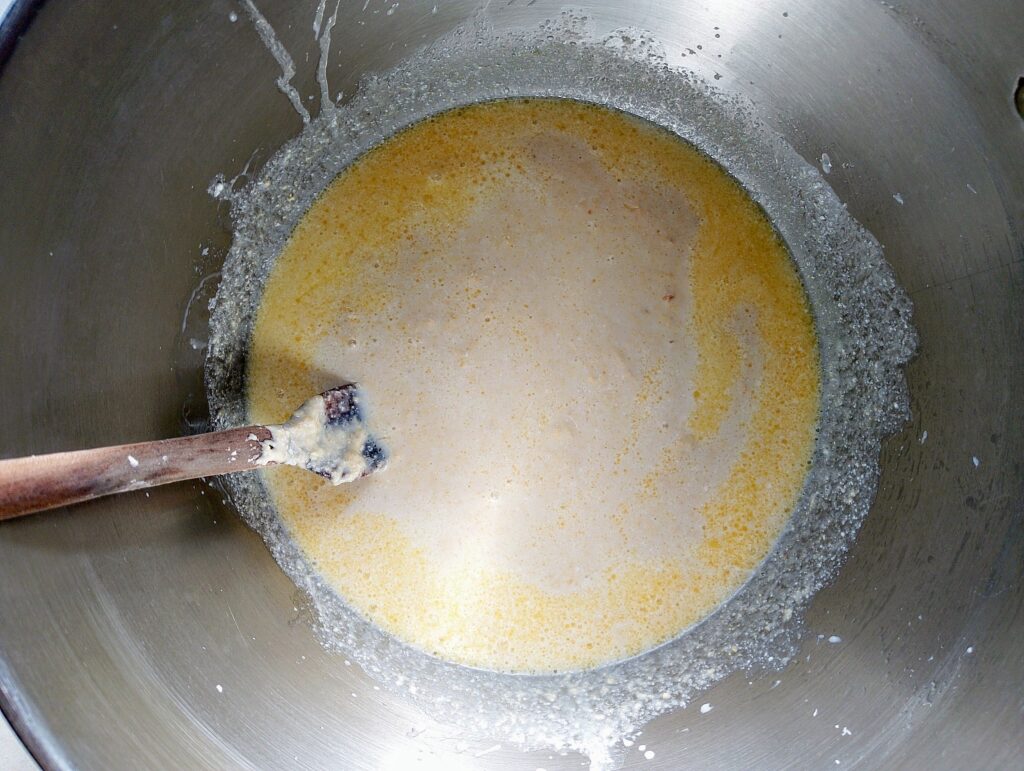 Mixing liquid ingredients for the sourdough naan dough