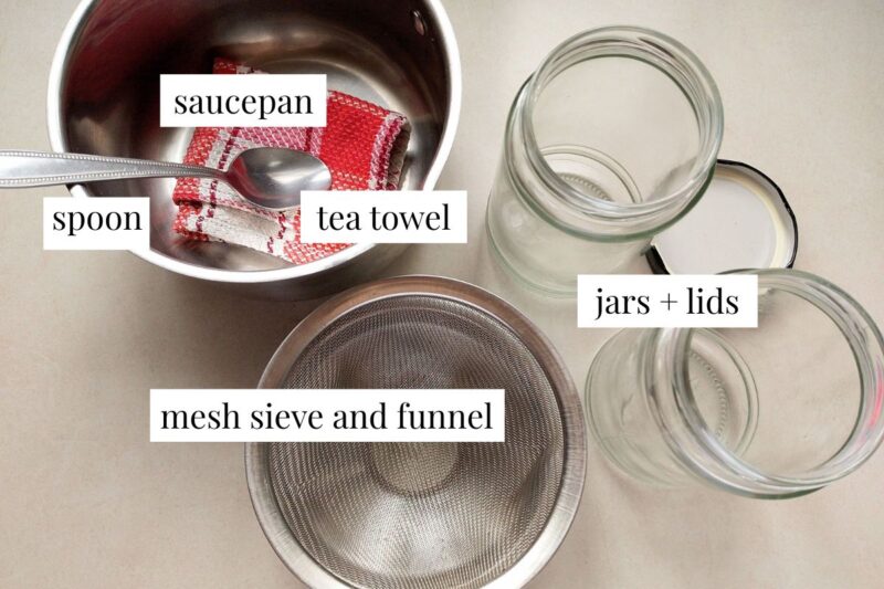Tools needed for making calendula infused oil on counter