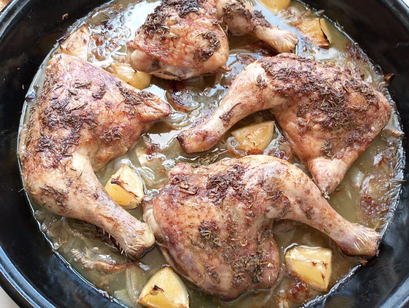 Oven roasted rosemary lemon chicken legs ready to be served