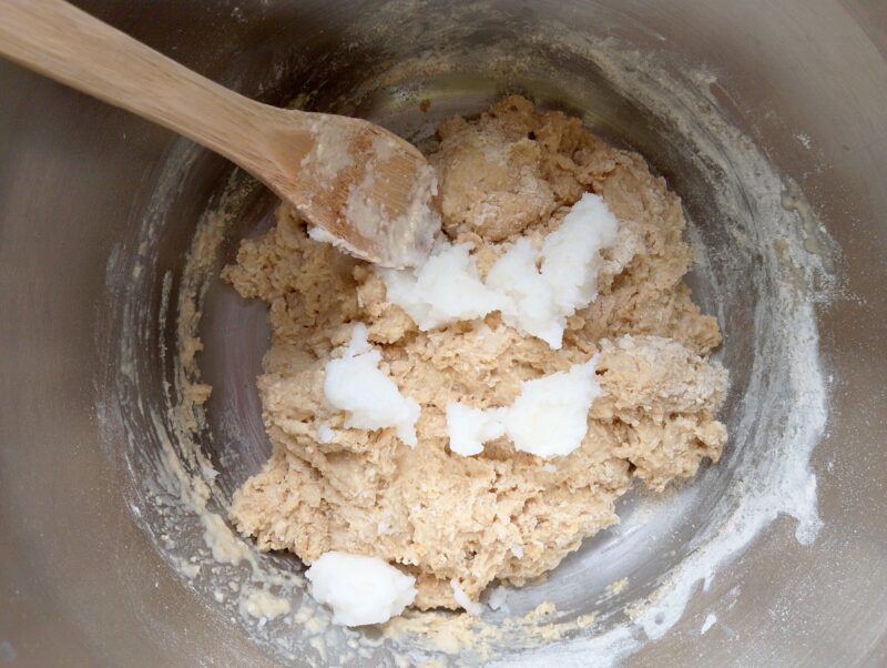 Mixing tallow into the burger buns dough