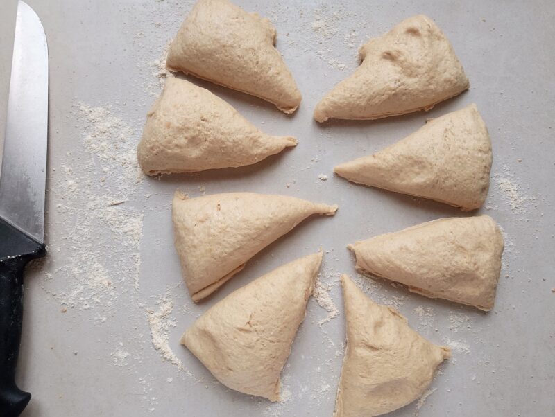 Dividing the dough into eight pieces 
