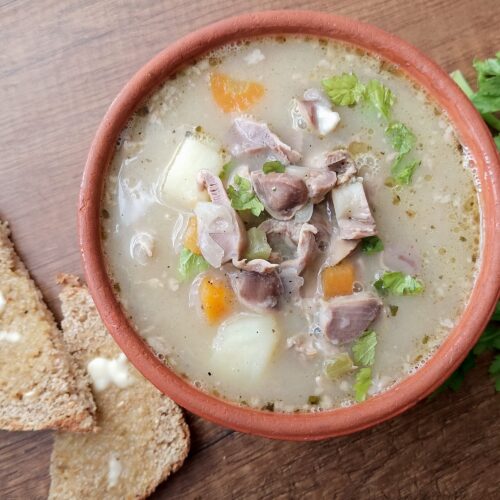 Bowl of chicken gizzard soup