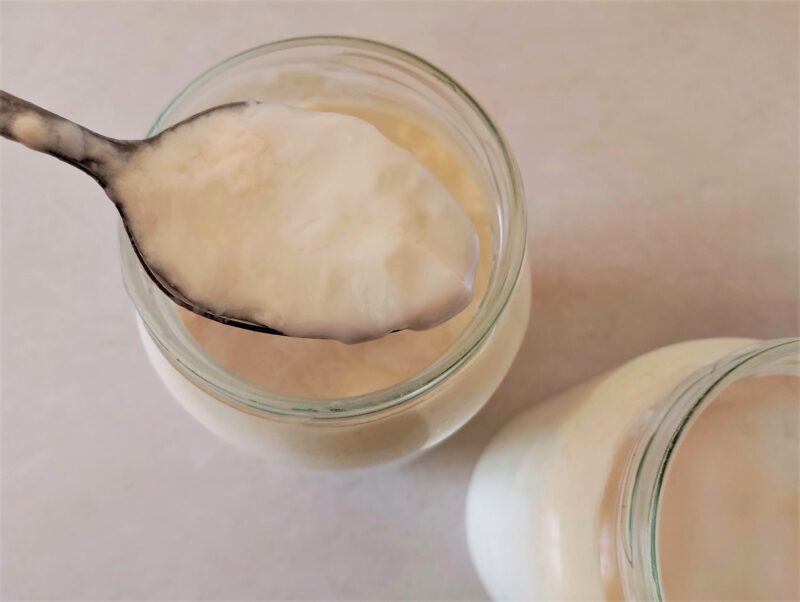 Thick clabbered milk, ready to be turned into fromage blanc