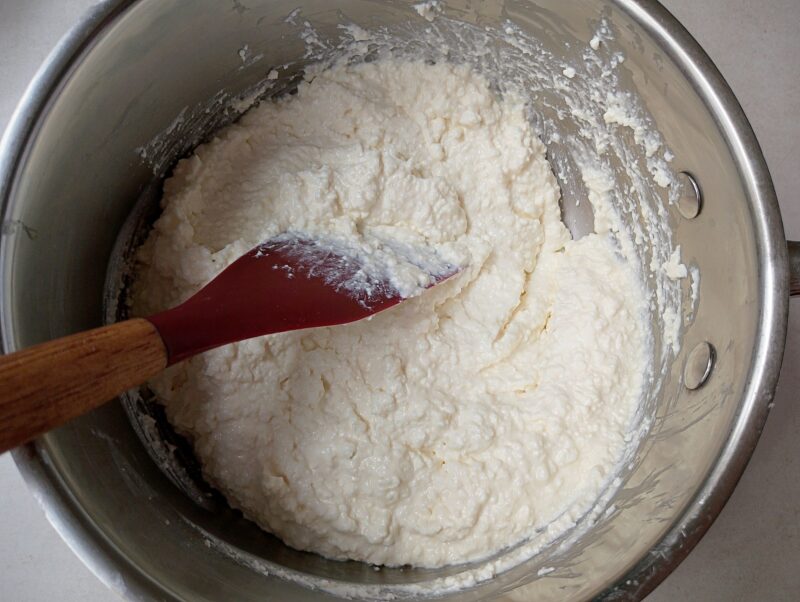 Mixing cream and salt into fromage blanc