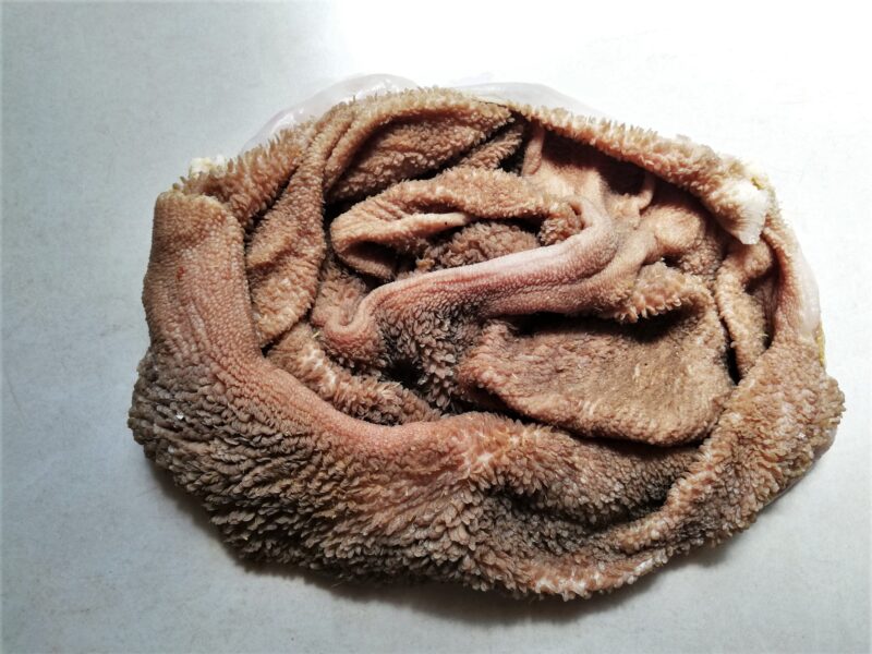 Lamb blanket tripe on counter