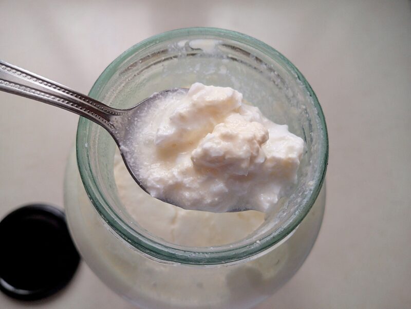 Thick clabbered milk, ready to be turned into quark cheese