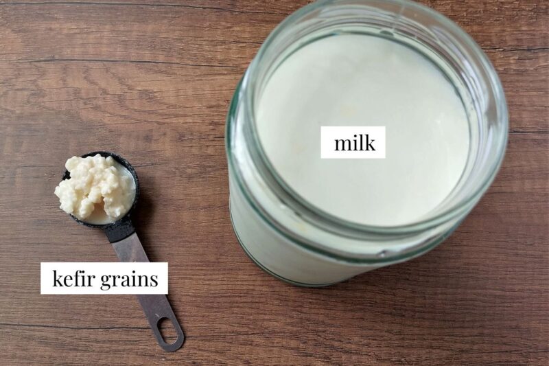 Ingredients for making milk kefir at home