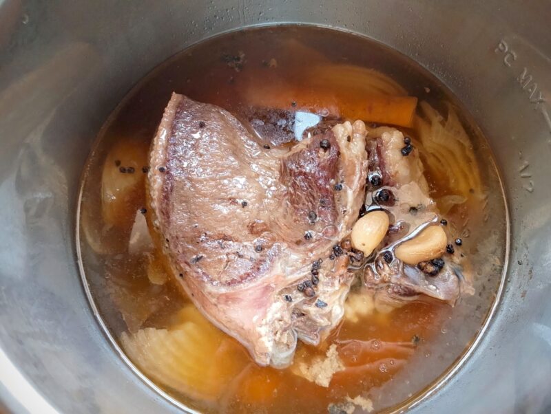 Cooked beef tongue in instant pot pressure cooker
