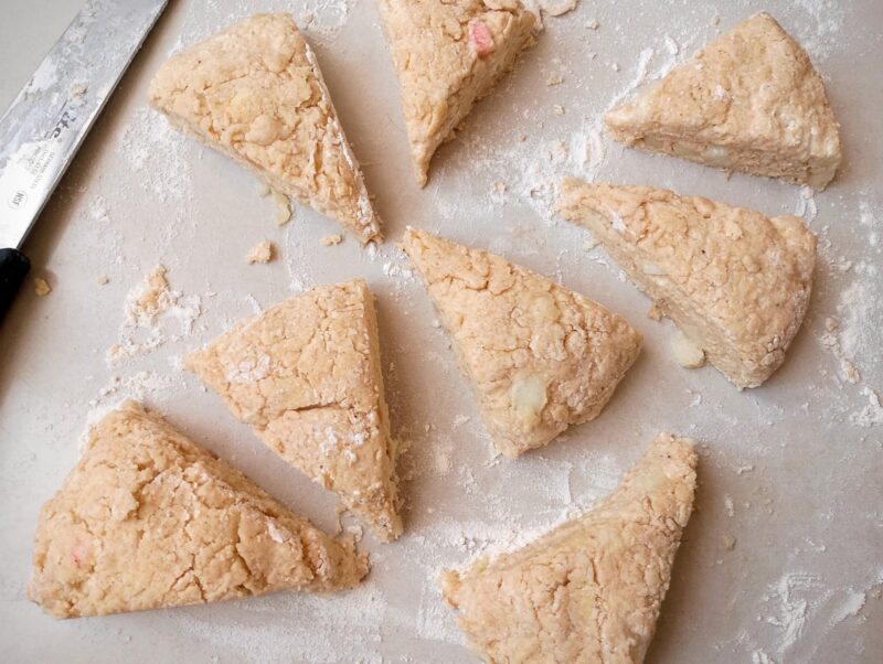 Cutting scones dough into wedges