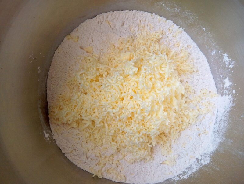 Grating frozen butter into dry ingredients for sourdough scones