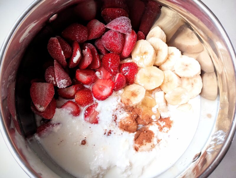 Healthy smoothie bowl ingredients ready to be blended