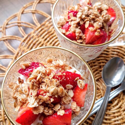 Kefir cheese breakfast parfait in serving cups