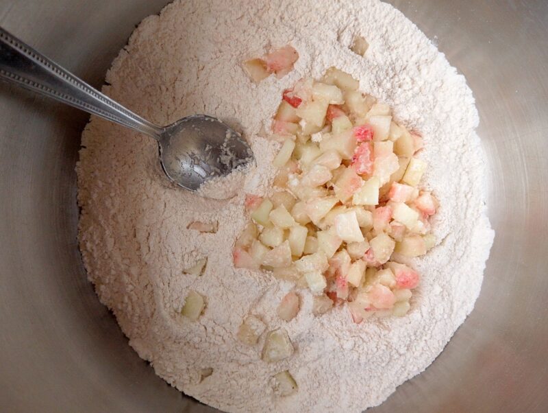 Adding chopped fresh peaches into scones batter