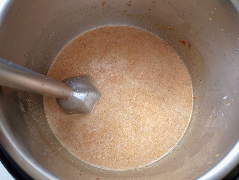 Blending tagine base with stick blender