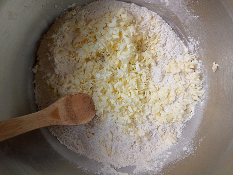 Adding frozen butter to dry ingredients for scones