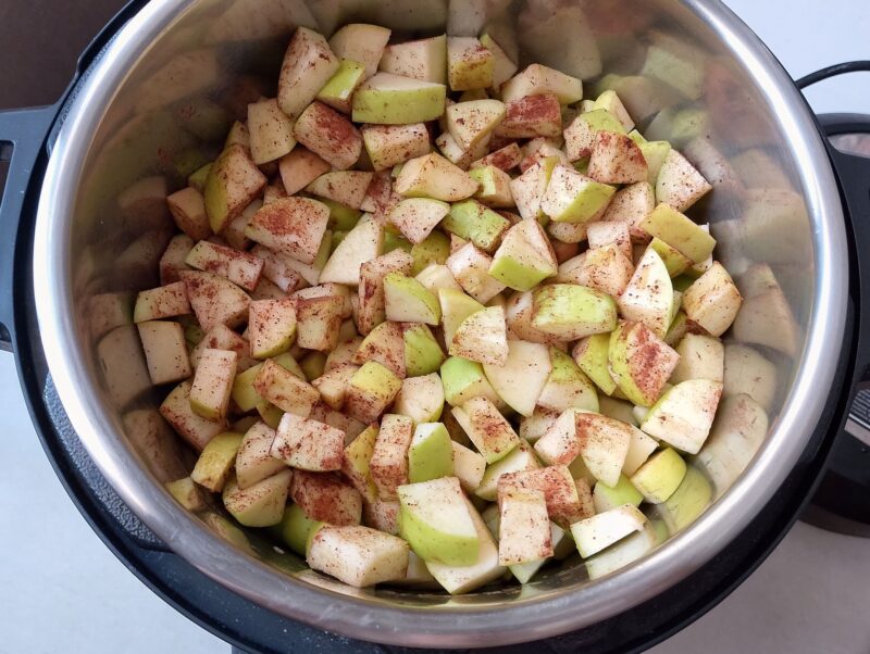 Chopped apples and cinnamon in Instant Pot